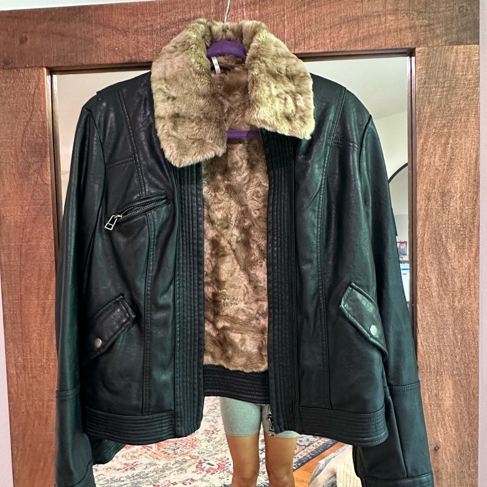 Free people faux leather jacket with faux fur
